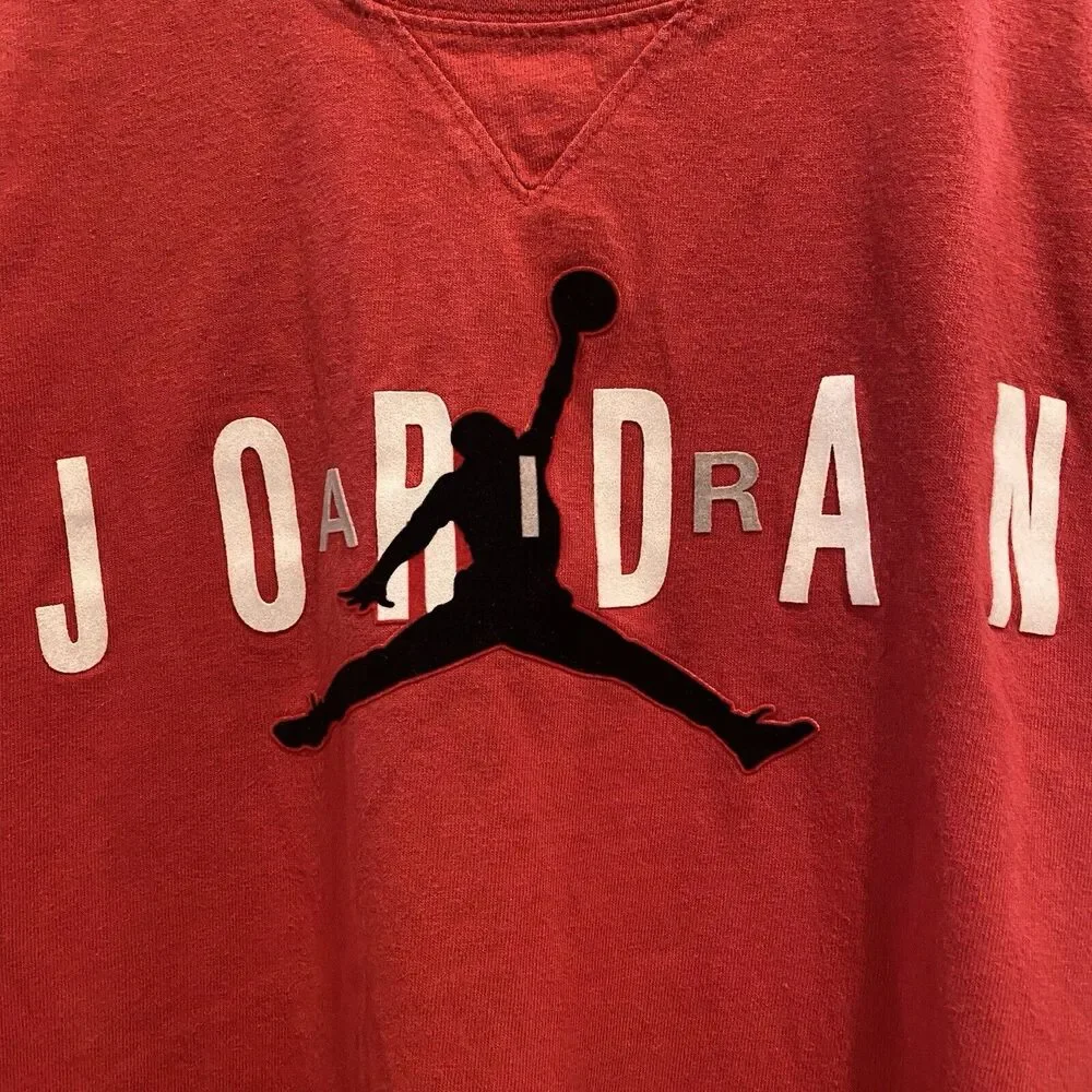 Y2K Air Jordan T-Shirt Men M Jumpman Logo‎ Red Short Sleeve Velvet #23 Honduras